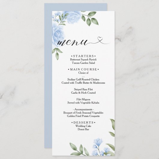 CRYSTAL 結婚's Menu / Blueバラ水色フローラ メニュー (正面/裏面)