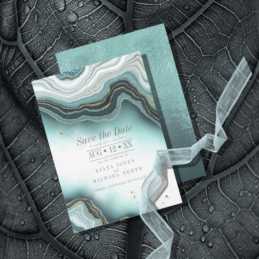 Crystal Agate結婚のティール(緑がかった色)ID825 セーブザデート