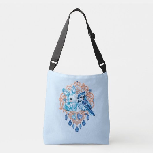 Crystal Blue Bunny and Blue Jay Heart クロスボディバッグ (正面)