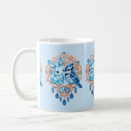 Crystal Blue Bunny and Blue Jay Heart コーヒーマグカップ