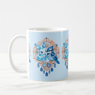 Crystal Blue Bunny and Blue Jay Heart コーヒーマグカップ