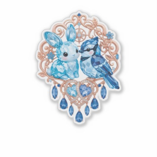 Crystal Blue Bunny and Blue Jay Heart シール (正面)