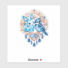 Crystal Blue Bunny and Blue Jay Heart シール