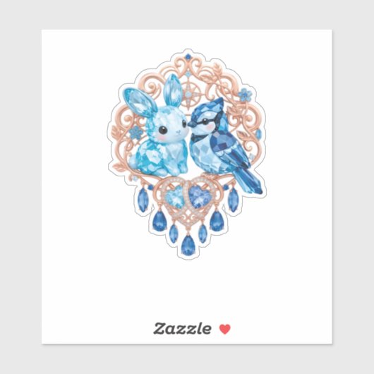 Crystal Blue Bunny and Blue Jay Heart シール (シート)