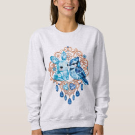 Crystal Blue Bunny and Blue Jay Heart スウェットシャツ