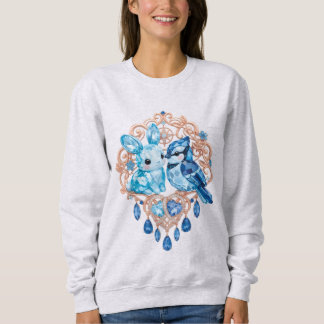 Crystal Blue Bunny and Blue Jay Heart スウェットシャツ