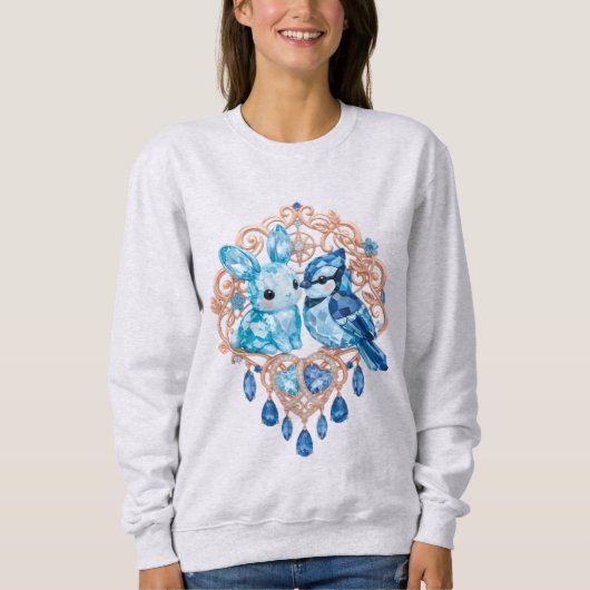 Crystal Blue Bunny and Blue Jay Heart スウェットシャツ (正面)