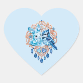 Crystal Blue Bunny and Blue Jay Heart ハートシール