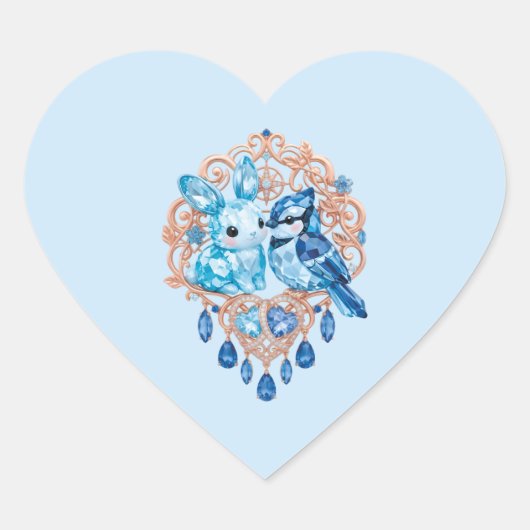 Crystal Blue Bunny and Blue Jay Heart ハートシール (正面)