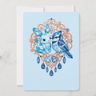 Crystal Blue Bunny and Blue Jay Heart 招待状