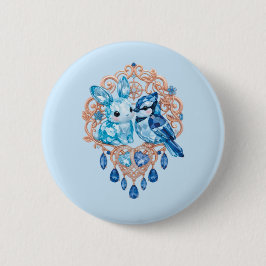 Crystal Blue Bunny and Blue Jay Heart 缶バッジ