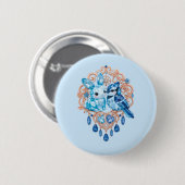 Crystal Blue Bunny and Blue Jay Heart 缶バッジ (正面&裏面)