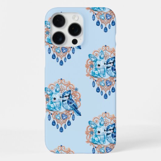 Crystal Blue Bunny and Blue Jay Heart iPhoneケース (裏面)