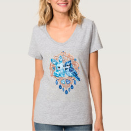 Crystal Blue Bunny and Blue Jay Heart Tシャツ