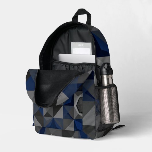 Crystal Blue Low‑Poly Geometric Backpack プリントバックパック (裏面右端 (見開き))
