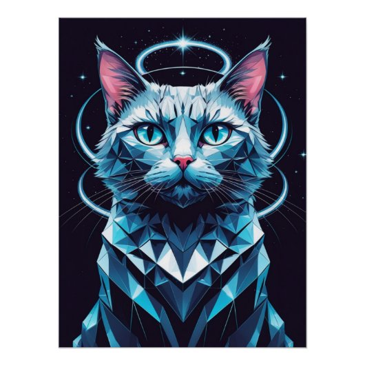 Crystal Cat Geometric Vector Art ポスター (正面)