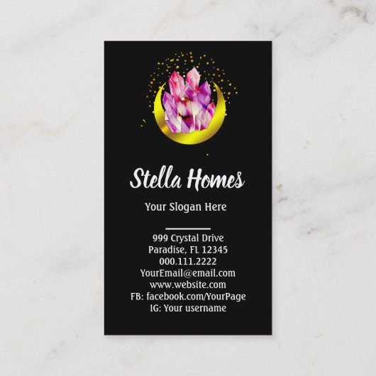  Crystal Cluster Gold Crescent Moon Mystic  名刺 (裏面)