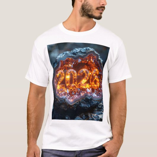 Crystal Core 2026 – Fiery Digits in Geode Glow Tシャツ (正面)