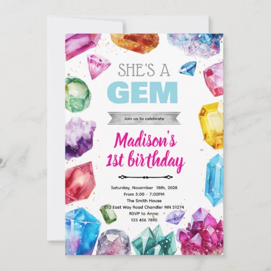 Crystal Gemstone Birthday Invitation 招待状 (正面)