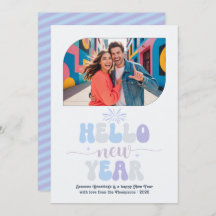 Crystal Glow Hello New Year Blue Retro Photo