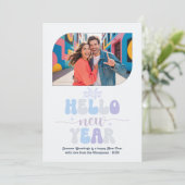 Crystal Glow Hello New Year Blue Retro Photo シーズンカード (スタンド正面)