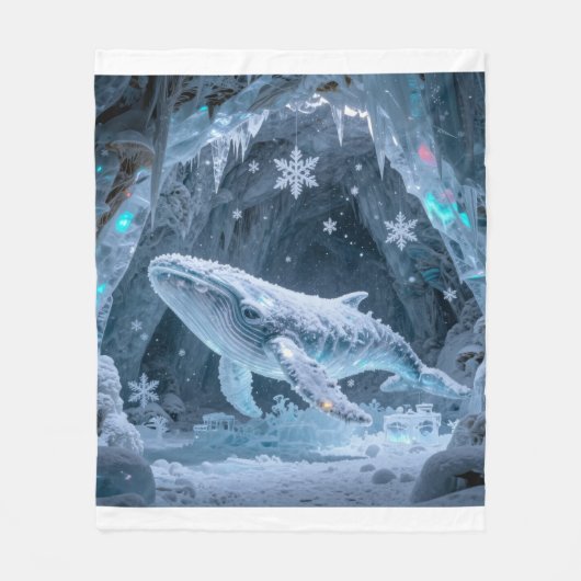 Crystal Ice Whale in Enchanted Frozen Cavern フリースブランケット (正面)