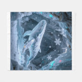 Crystal Ice Whale in Enchanted Frozen Cavern フリースブランケット (正面(横))