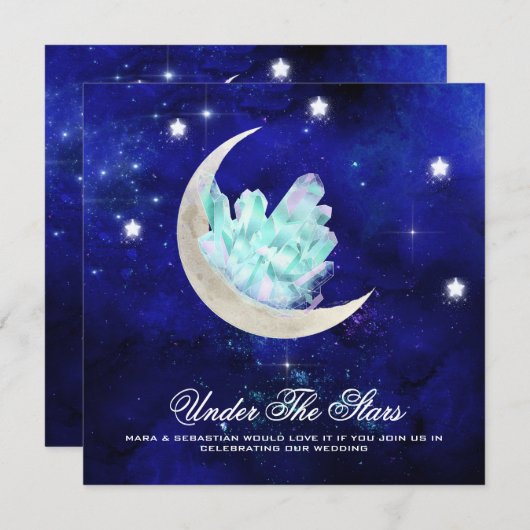 *~* CRYSTAL MOON STARS RSVPウェブサイト結婚AR14 招待状 (正面/裏面)