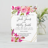 Crystal Pink Peach Roses Watercolor wedding invite 招待状 (スタンド正面)