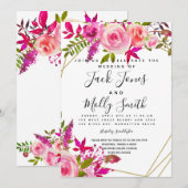 Crystal Pink Peach Roses Watercolor wedding invite 招待状 (正面/裏面)