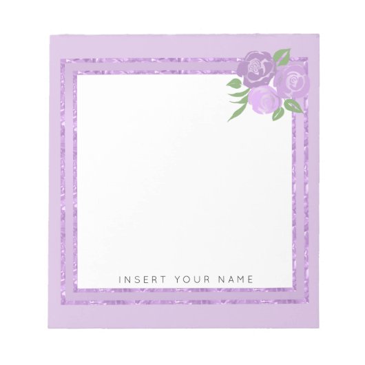 Crystal Purpleとバラメモ帳5.5" x 6" ノートパッド (正面)