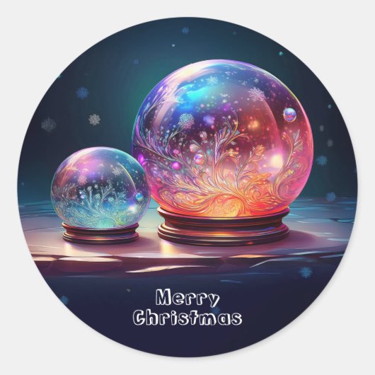 Crystal Snowballs Christmas Holiday Sticker ラウンドシール (正面)