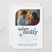 Crystal Snowfall Modern Blue Christmas Photo シーズンカード (正面)