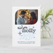 Crystal Snowfall Modern Blue Christmas Photo シーズンカード (スタンド正面)