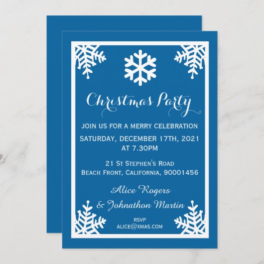 Crystal Snowflake Christmas Party Invitation 招待状 (正面/裏面)