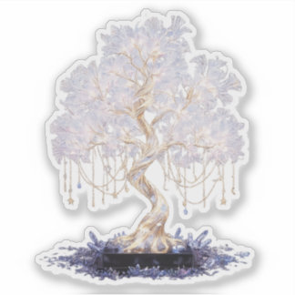 Crystal vinyl sticker of a golden galaxy tree シール