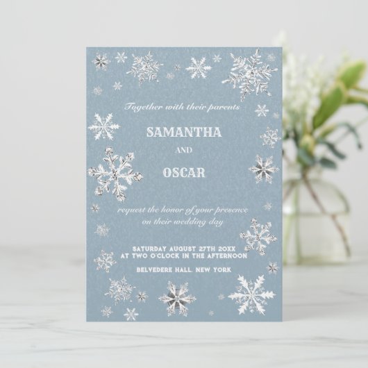 crystale snowflakes blue winter wedding invitation 招待状 (スタンド正面)