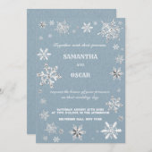 crystale snowflakes blue winter wedding invitation 招待状 (正面/裏面)