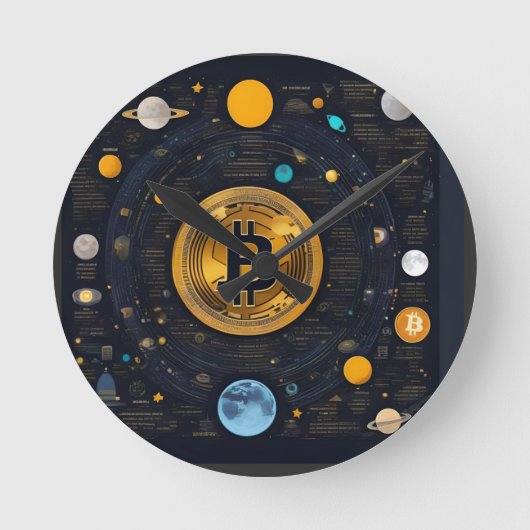 Crytpo - Bitcoinシャツ – Moon time AI ラウンド壁時計 (正面)