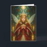 CS001_Charming Fairy - Christmas Edition #1 カード<br><div class="desc">This enchanting work depicts a beautiful fairy in prayer, dressed in a red gown adorned with golden embroidery. Her serene expression and iridescent wings evoke an aura of graceful elegance and eternal fantasy. Perfect for lovers of fairy tales, fantasy art, and magical elegance. This artwork was generated by AI based...</div>