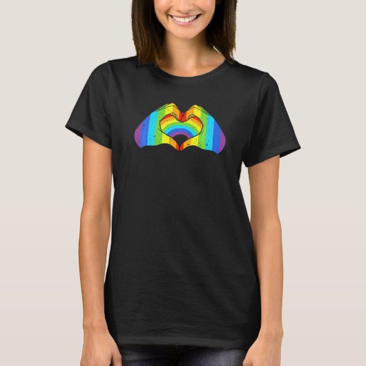CSD LGBT 手の形 虹色 ハート プライド 6 Tシャツ (正面)
