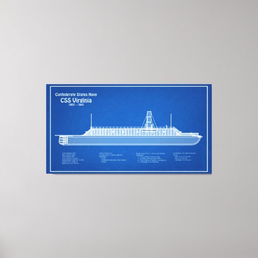 CSS Virginia – 船舶設計図プランABD キャンバスプリント (正面)