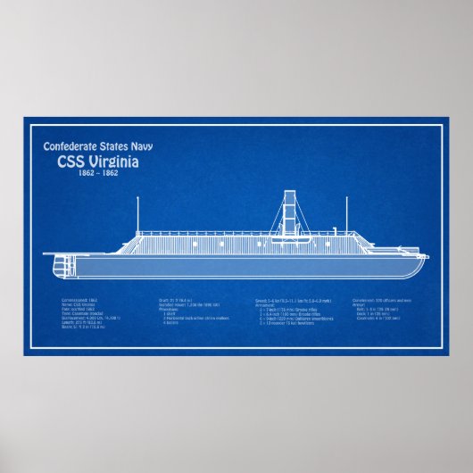 CSS Virginia – 船舶設計図プランABD ポスター (正面)