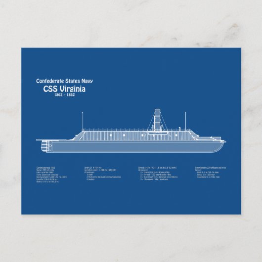 CSS Virginia – 船舶設計図プランABD ポストカード (正面)