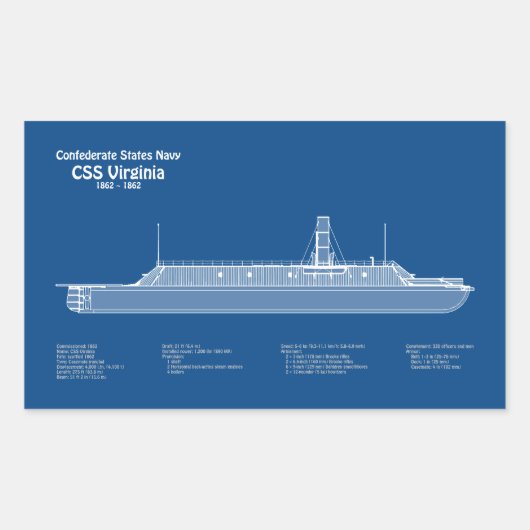 CSS Virginia – 船舶設計図プランABD 長方形シール (正面)