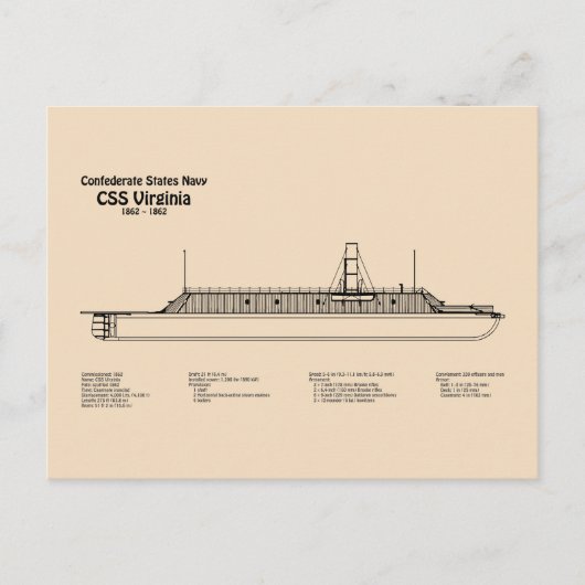 CSS Virginia – 船舶設計図プランSD ポストカード (正面)