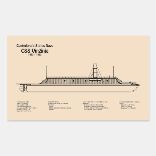 CSS Virginia – 船舶設計図プランSD 長方形シール (正面)