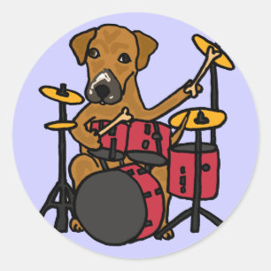 CTドラムステッカーを遊んでいる小犬 ラウンドシール