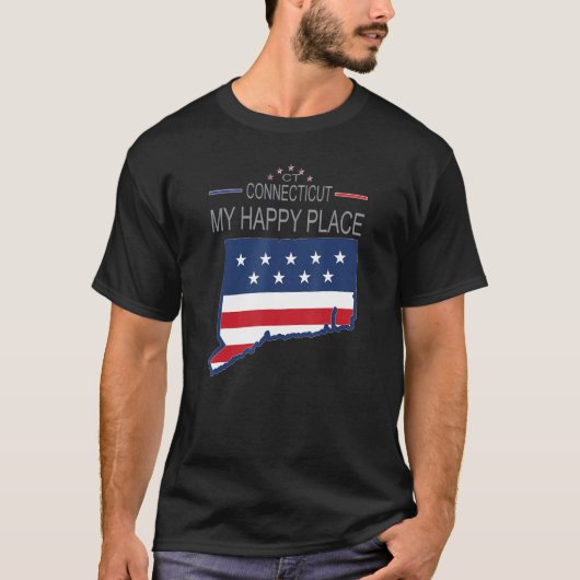 CT Connecticut My Happy Place USA States Flag Map Tシャツ (正面)