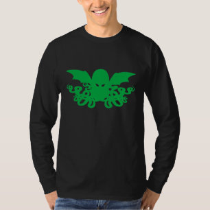 Cthulhuの長袖のTシャツ-緑 + 黒 Tシャツ